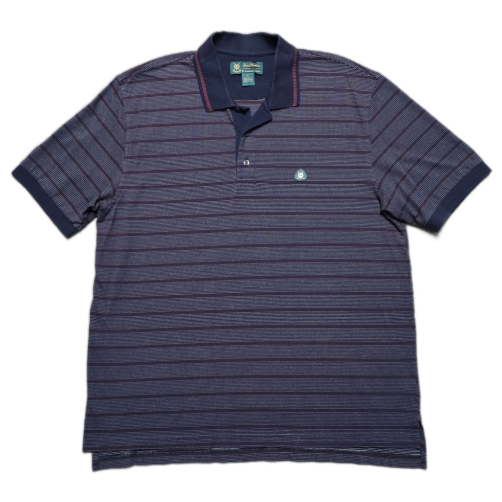 Brooks Brothers x St Andrews Links Polo Golf Shirt Mens L Striped 3D Logo‎
